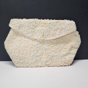 Vintage Walborg Beaded Clutch Handbag Handmade White Germany